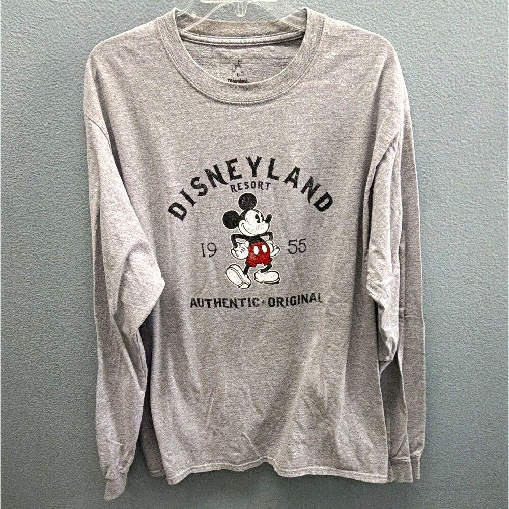 Hanes Disneyland Resort Mickey Mouse Gray Long Sleeve T-Shirt Adult Unisex L